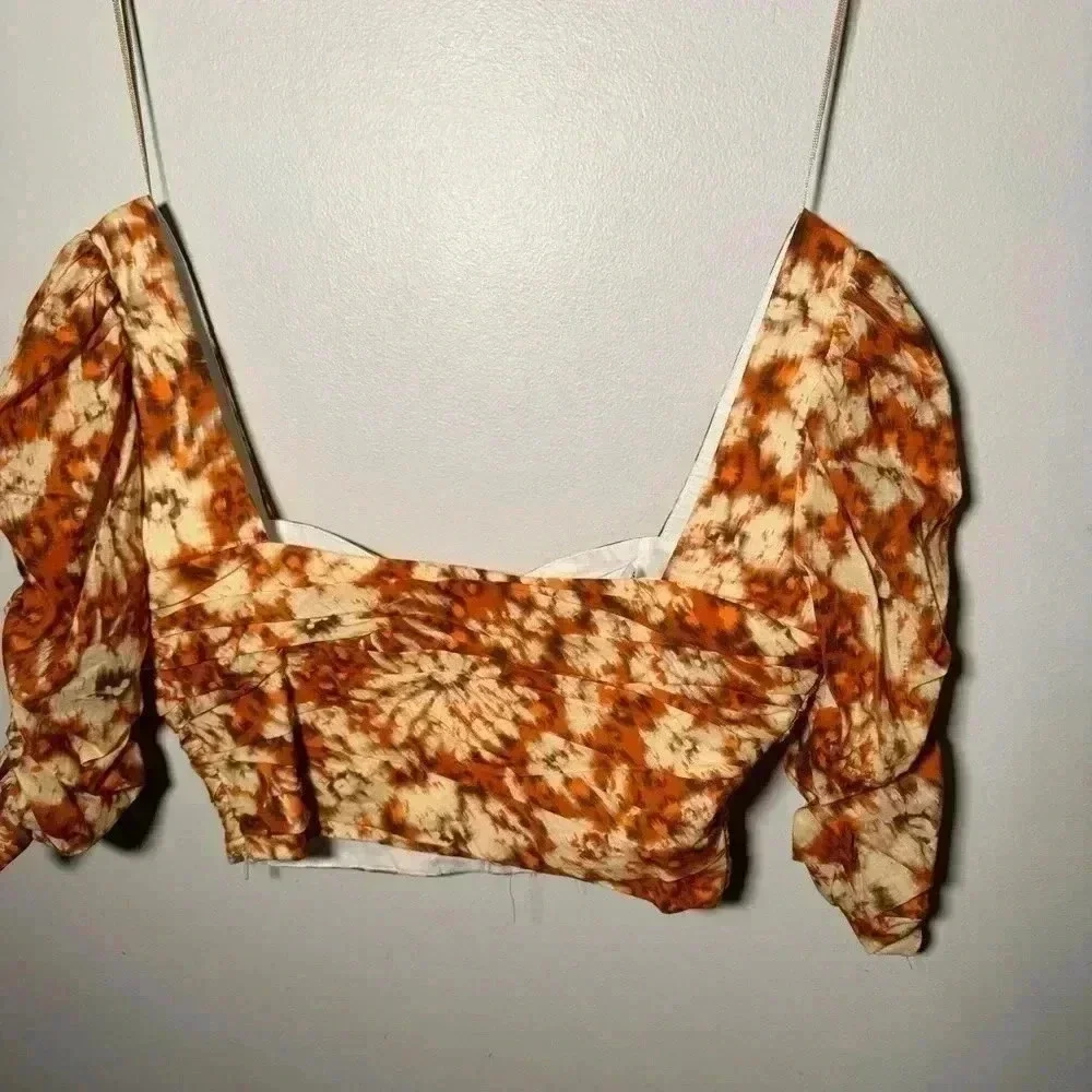 NWOT Zara Geometric Floral Print Cotton  Cropped Top S - Picture 8 of 8